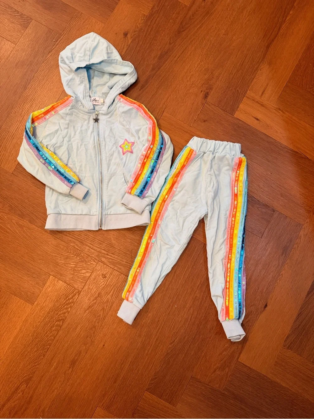 Lola + The Boys Girls Rainbow Sequin Star Tracksuit Set Hoodie & Joggers